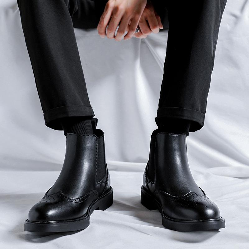 FashionMen High Top Platform Breathe Chelsea Leather Shoes New Fashion Trend Versatile Japan Korean Business Casual Shoes Suit Men Shoe