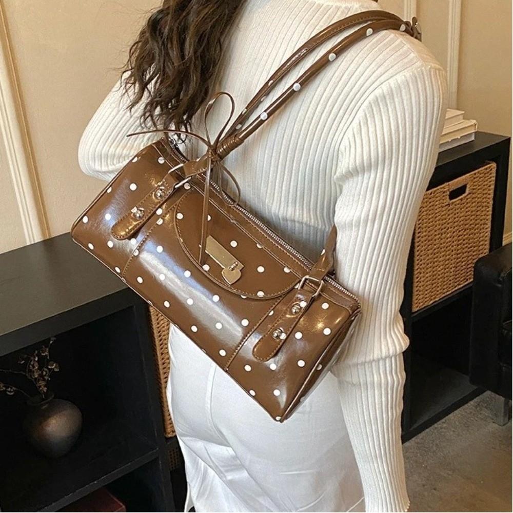 Sweet Polka Dots Design Shoulder Bags Large Capacity Zipper Tote Bag PU Leather Women's Handbag Women