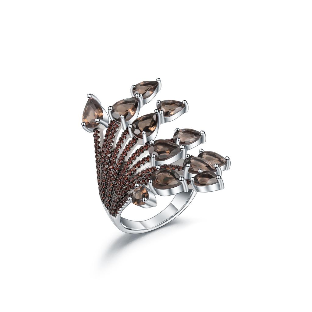 Original Designer Natural Garnet Ring with Adjustable Opening. Niche Design 925 Silver Colored Gemstone Ring
