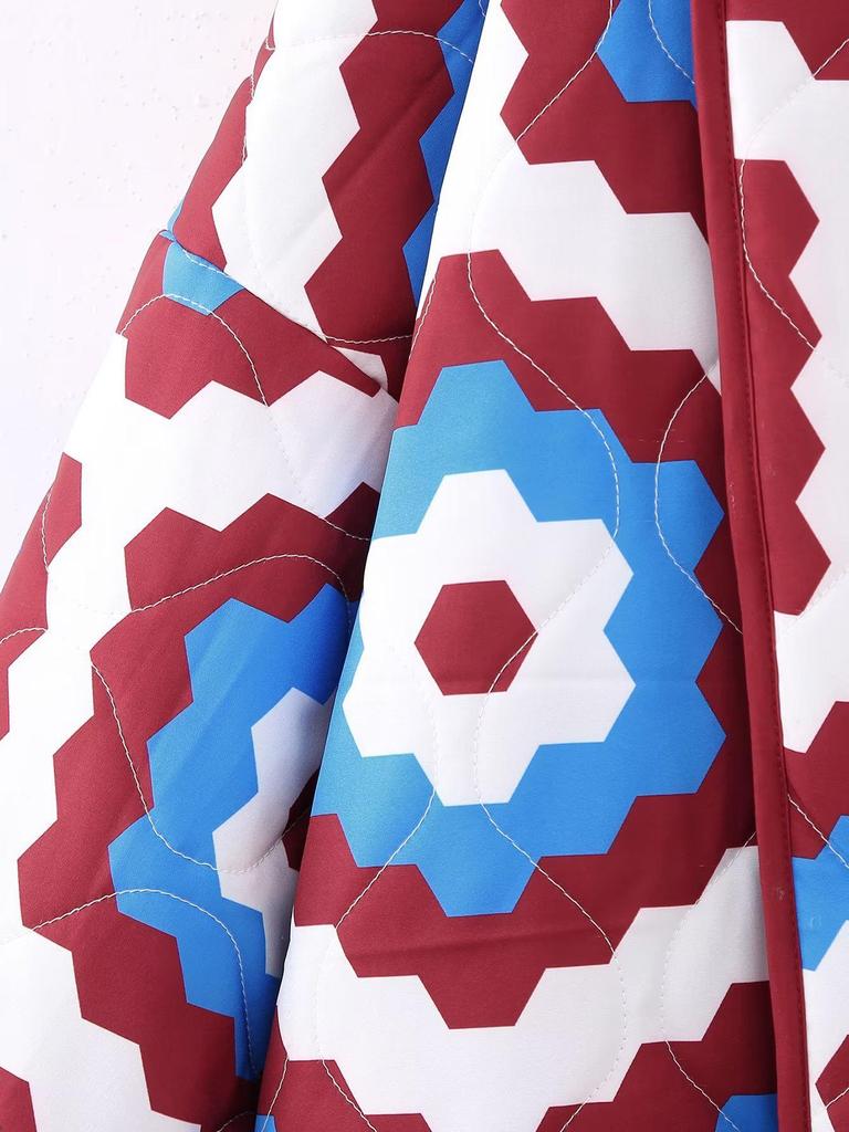 Jesienny damski płaszcz bawełniany patchworkowy z nadrukiem geometrycznym 2023