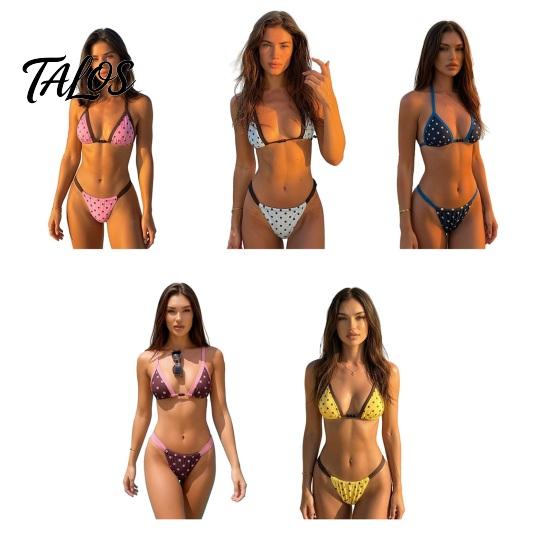 Punktmuster Badeanzug 2-teiliges Set Damen Bikini Set, Neckholder Verstellbare Träger BH, Niedrige Taille Sommer Strandbekleidung Slip, für Strandurlaub Poolparty Klein
