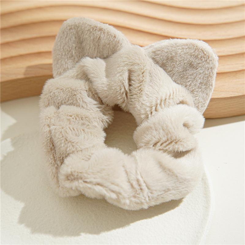 2005 Winter New Plush Fabric Scrunchie for Women, Simple Cat Ear Headband, Versatile Elastic Hair Tie