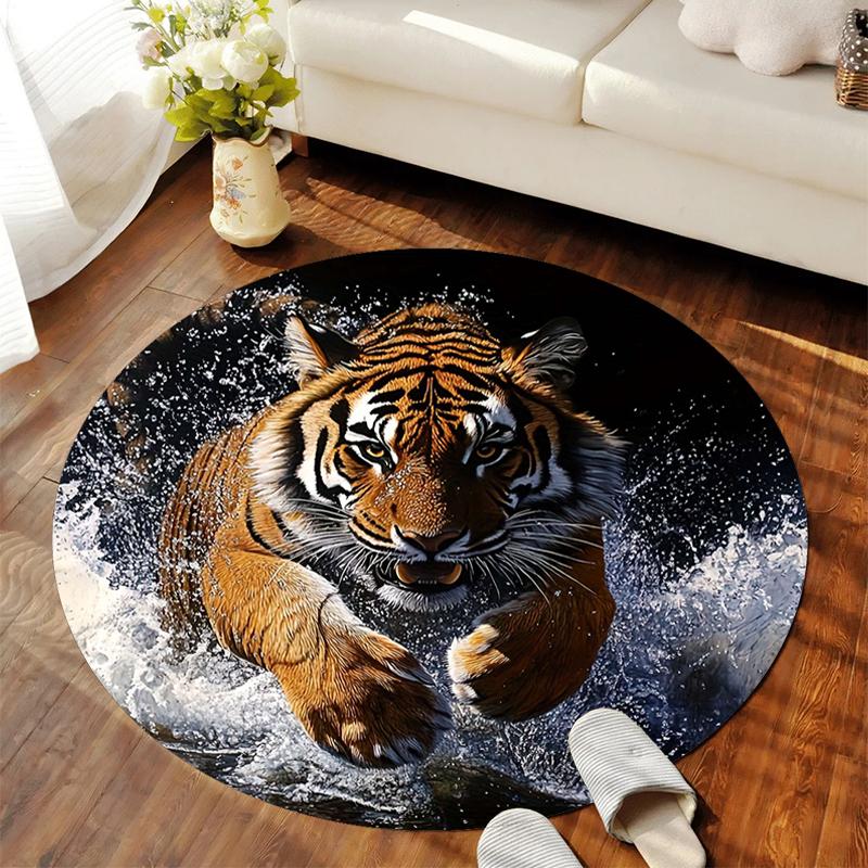 

1Pc Tiger theme Circular Print Rug - home decoration Carpet For Living Room Bedroom Flooring Computer Chair Area Rug 80x80cm( 31x31in)