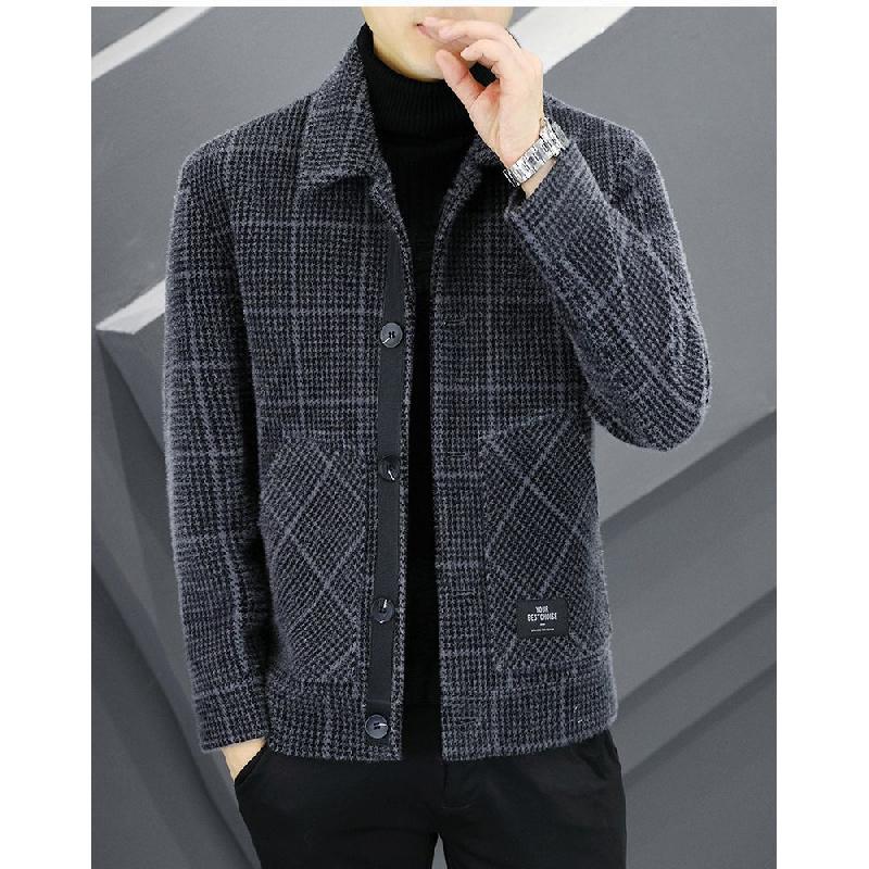 Autumn and Winter Men's Jackets, Trendy Gold Mink Wool Men's Winter Clothing, High-end Casual Short Woolen Coats