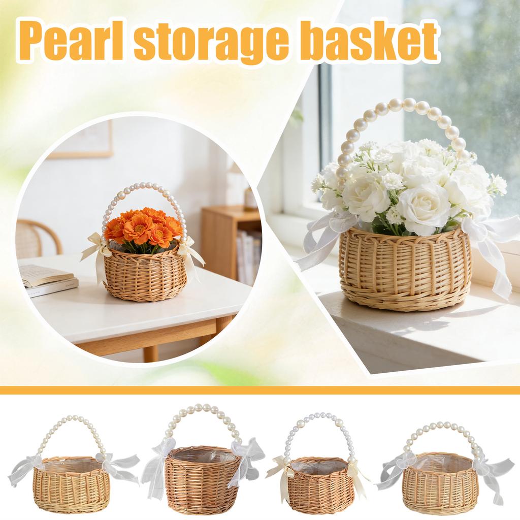 Flower Girl Basket Small Wicker Basket With Handle, Easter Petal Candy Storage Basket, Garden Home Decoration Flower Weaving Basket