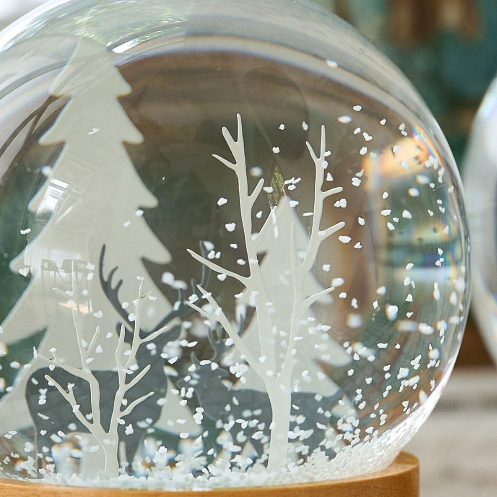 shesay Snow Globe Forest Christmas Fir Tree Reindeer Forest Natural Wood Ornament that blends seamlessly into your interior decor Entrance Desk