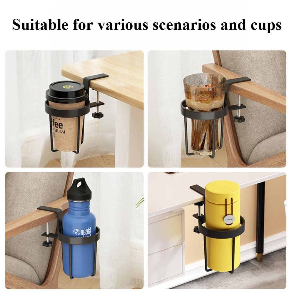No Drill Metal Cup Holder Clip On Table Horizontal Vertical Mount Anti Spill Office Mug Rack Storage Tray Bathroom Cup Holder