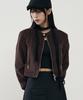 Arrayed Vertical Biker Crop Corduroy Jacket [Navy]