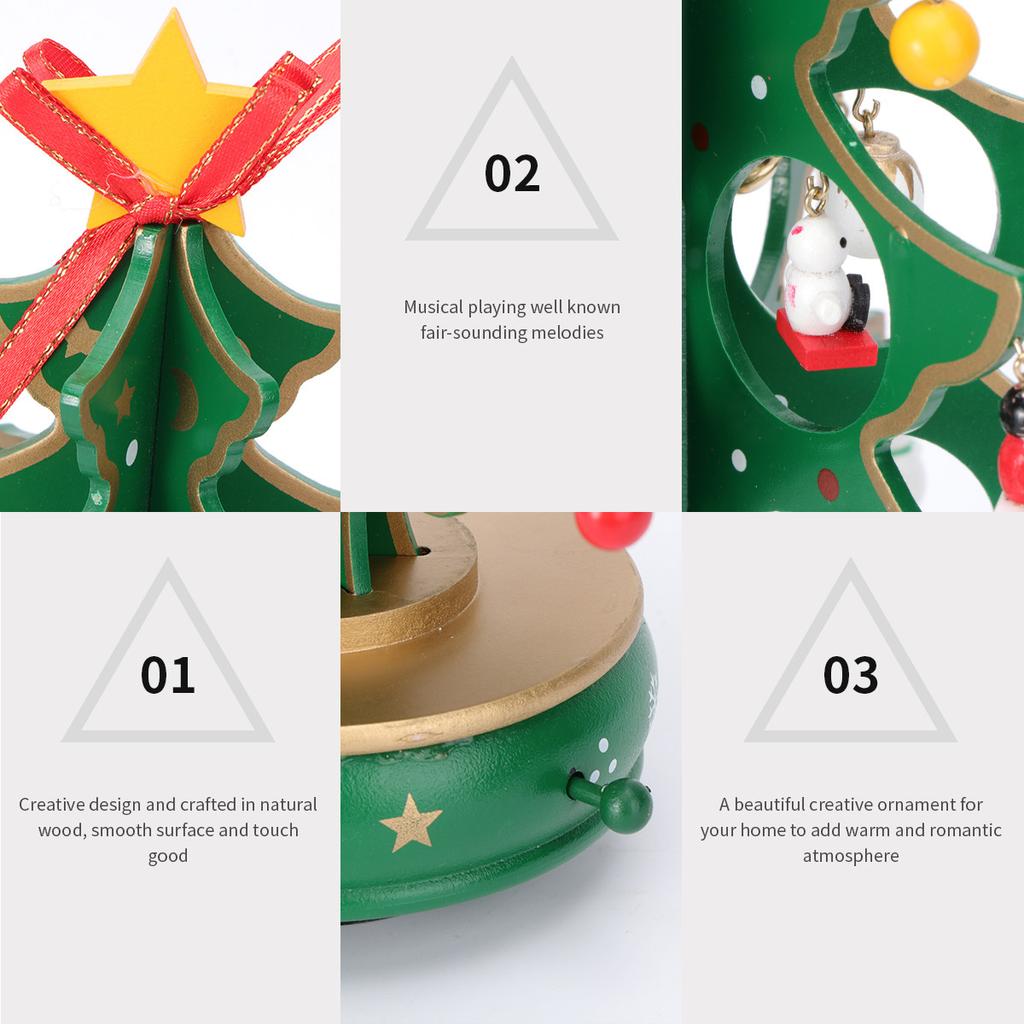 Christmas Tree Music Box Green Wooden Miniature Handcrafted Melody Decorative Item for Bedroom Living Room Use