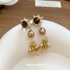 Antique Resin Pearl Tassel Stud Earrings - Silver Needle, High-End Retro Fashion for Women