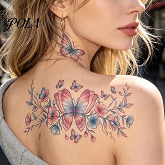 5 Sheets Colorful Butterfly Flower Tattoo Stickers, Waterproof Temporary Body Art, Hypoallergenic Floral Chest Back Decals for Women Girls