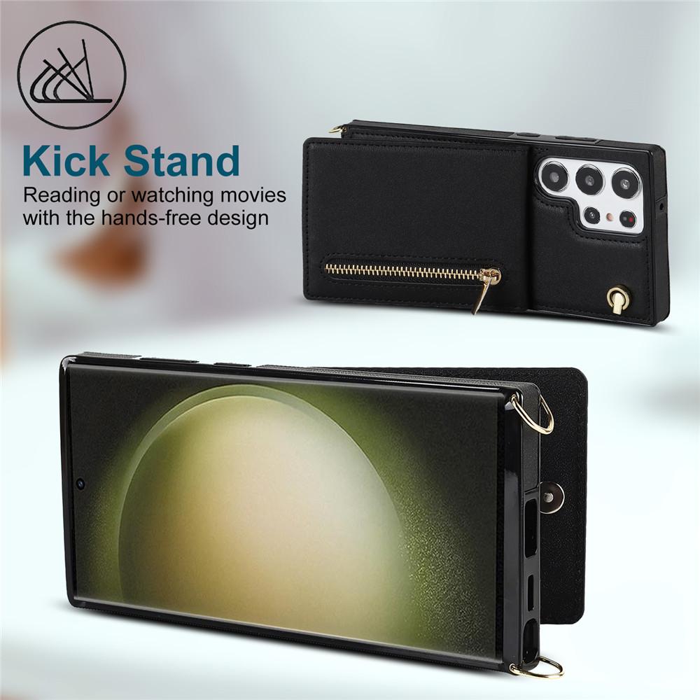Zipper Wallet CrossBody Lanyard Case For Samsung Galaxy S25 S24 S23 Ultra S22 Plus S21 FE S20 S10 S9 Kickstand Cards Solt Cover