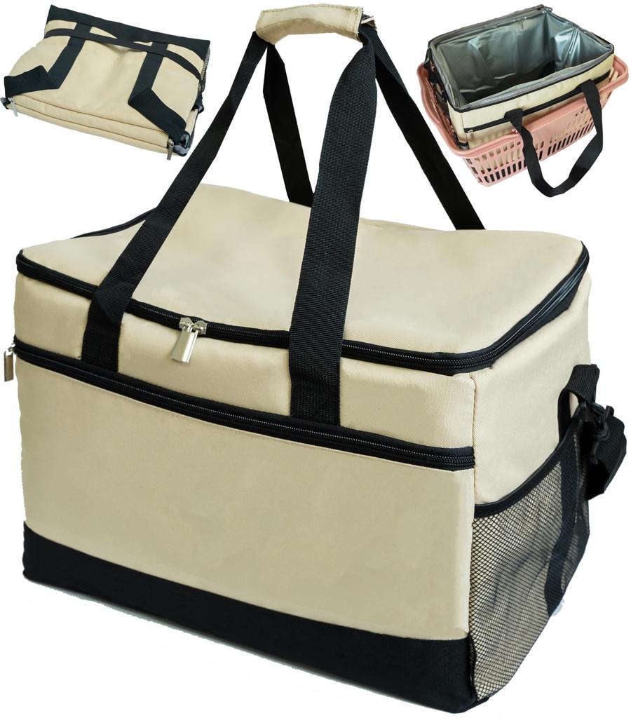 in Foldable Shopping Basket Large Capacity 35L Foldable Cooler Insulated Cooler Shopping Basket Soft Cooler Beige [Featured Magazines! Size] Box, Bag,