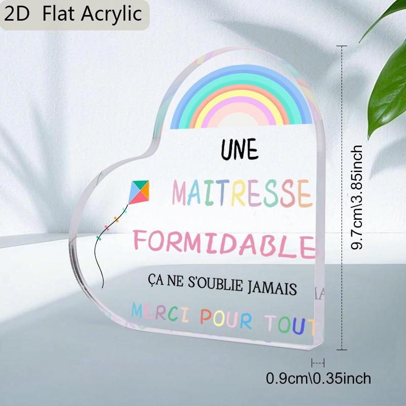1pc French Gratitude to The Teacher Female Teacher Gift Heart or Puzzle Shape Acrylic Decoration Rainbow Pattern Home Decoration Party Decoration 10*10cm