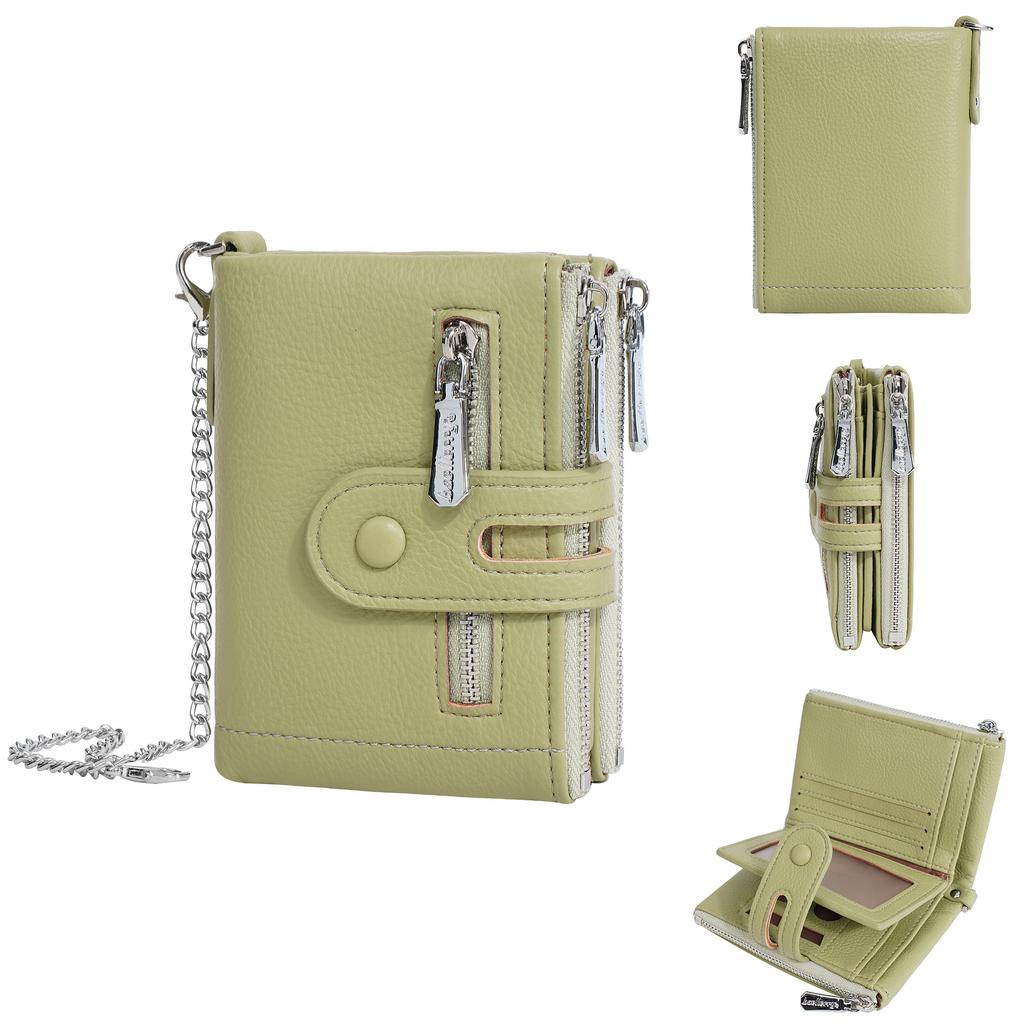 Women's Wallet with Chain Girls Mini Coin Purse Luxury Designer Plaid Leather Small Zipper Wallet Ladies