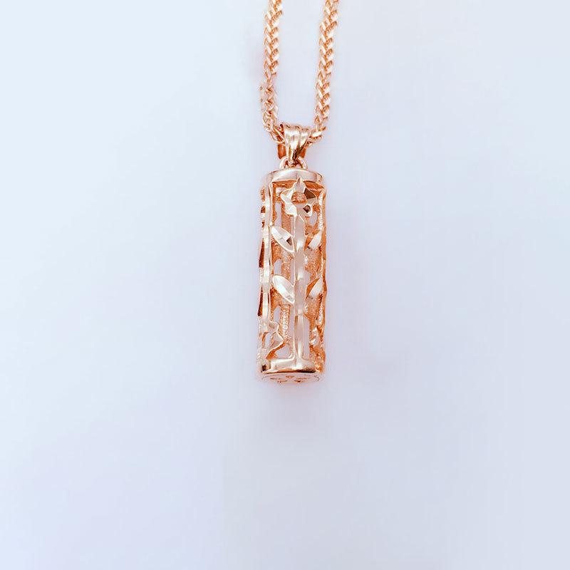 Exquisite Russian Purple Gold Car Flower Hollow Pillar Cylindrical Pendant Rose Gold-Plated Wishing Bottle Pendant Jewelry Women (single pendant)