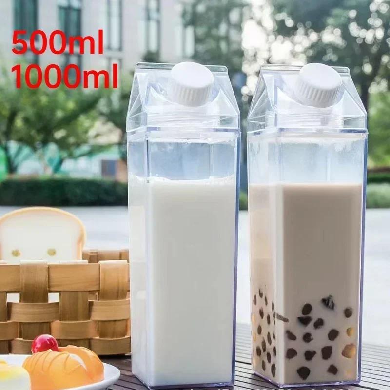 Bouteille d'eau en plastique transparent carton de lait Nouveau Réutilisable Jus Transparent Sport Anti-fuite Tasse 2024 Boîte Boire