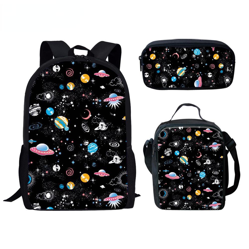 Classic Novelty Cool Fantasy Space Astronaut 3D Print 3pcs/Set Pupil School Bags Laptop Daypack Backpack Lunch Bag Pencil Case