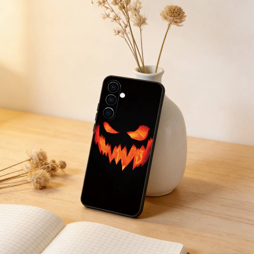

Halloween Pumpkin Head Phone Case Black Silicone Soft For Samsung Galaxy A73,A72,A71,A70,A53,A52,A51 Samsung a41