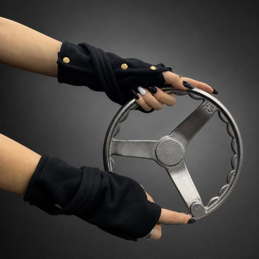 Snap-Button Closure Half Finger Gloves Decorative Design Hip Hop Gloves Dance Performance