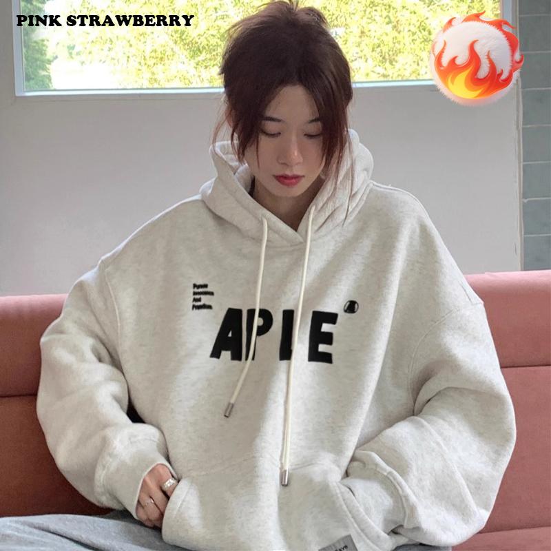 American Style Oversize Plush Hoodie Women Autumn Winter 2025 New Letter Print Warm Pullover Sweatshirt Y2K Tops Ladies Clothing