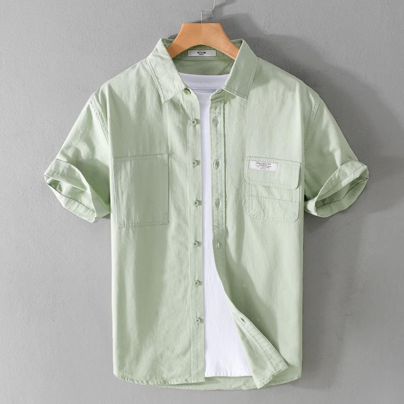 

Мужская модная рубашка с коротким рукавом в гонконгском стиле - Удобная и универсальная M светло-зеленый