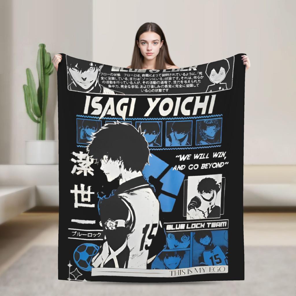 Blue Lock Rin Itoshi Knitted Blanket Meguru Bachira Flannel Throw Blanket Bed Decoration Ultra-Soft Warm Breathable Rug Piece