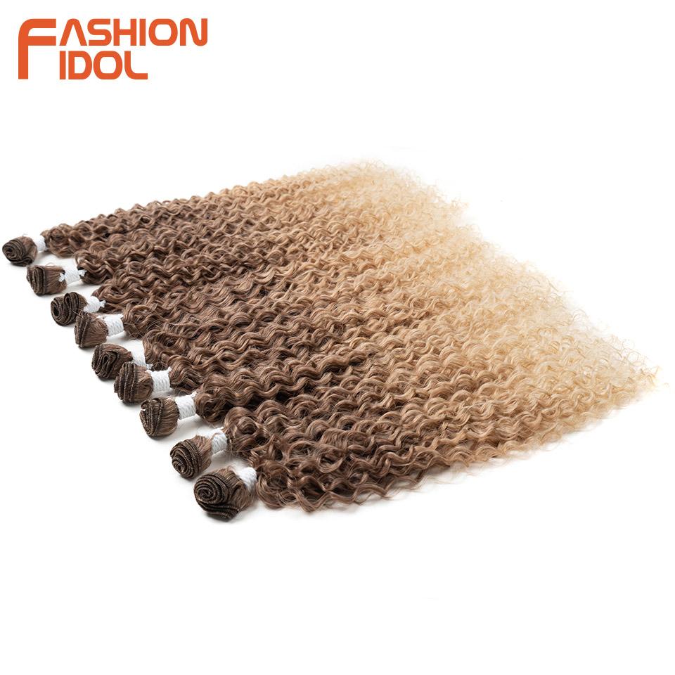 FASHION IDOL 22-26 Zoll 300g/9 Stück Kinky Curly Synthetische Weave Haarverlängerungen Ombre Braun Hitzebeständige Faser Haarsträhnen