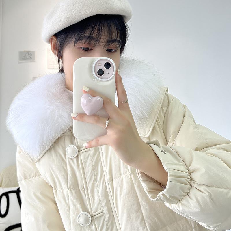 

Light luxury fox fur collar down jacket women s medium and long 2025 new sweet loose thickened knee shell model S