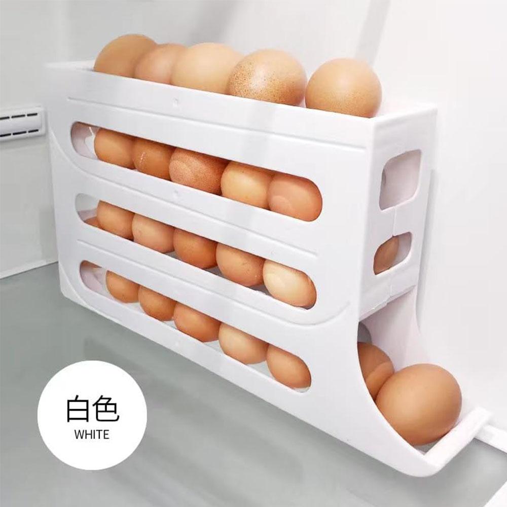 1pcs Refrigerator Egg Rack Rolling Design Automatic Rolling Stackable Egg Rack Can Hold 30 Eggs Keep Fresh Space Saving