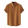 Men's Summer Casual Fashion Solid Color Cotton Linen Top Stand Collar Short Sleeve Shirt