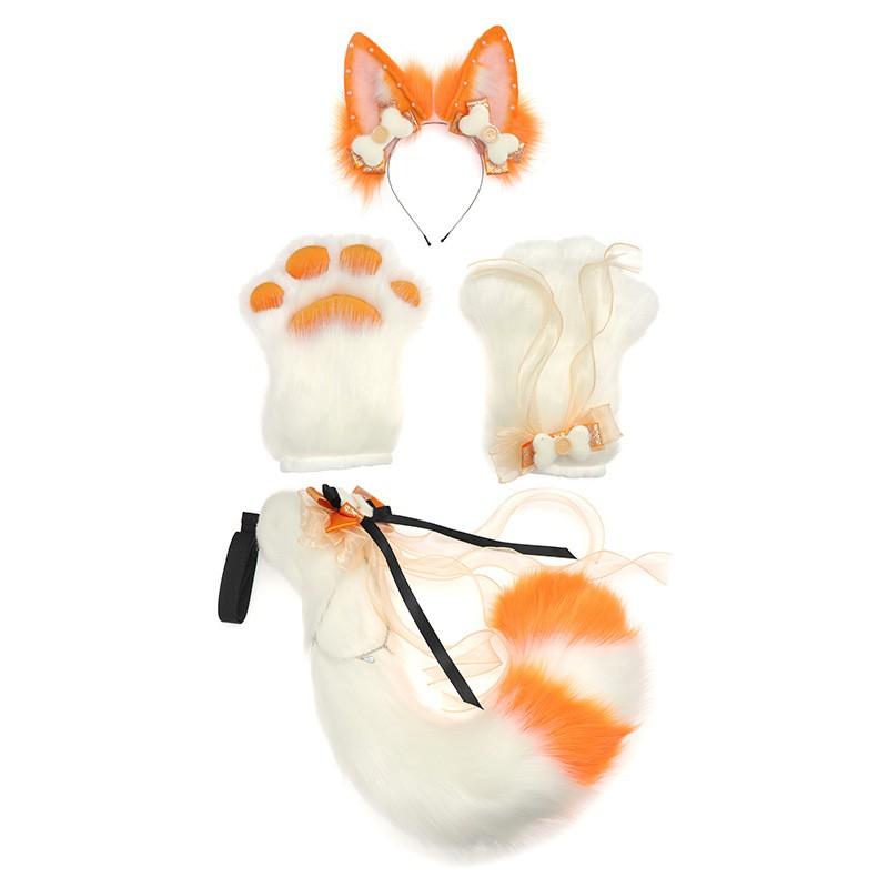 Handmade Fox Ear Headband Cat Paw Gloves Tail Set Cosplay Lolita Kawaii Costume Accessory