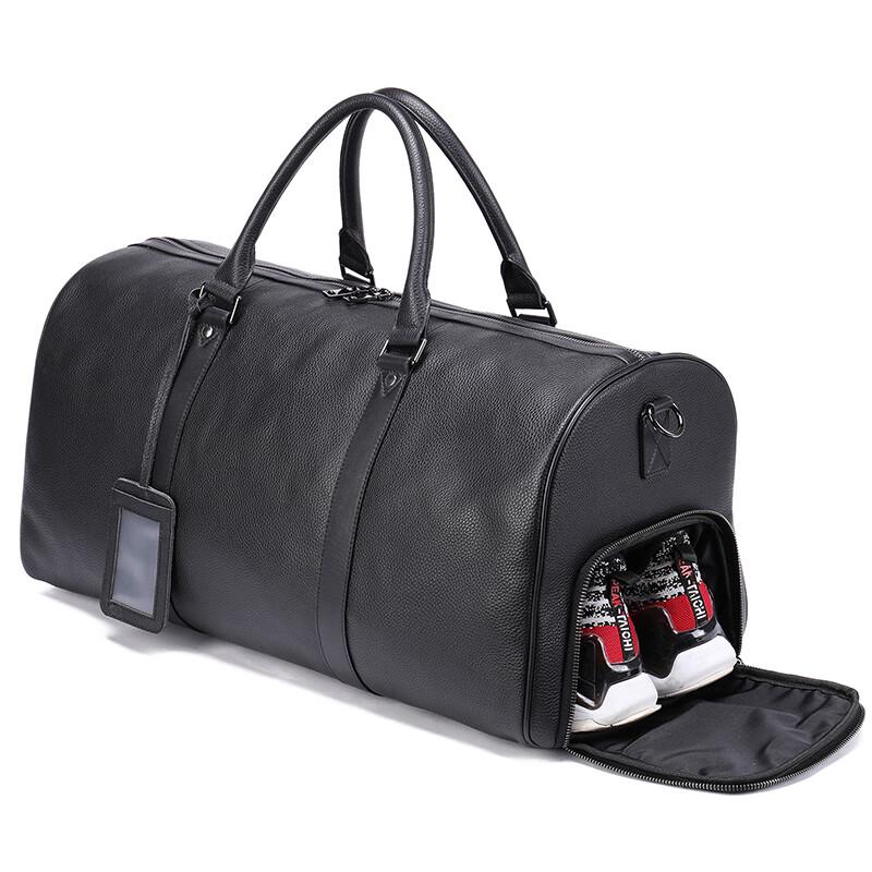 Malun Te Men's Genuine Leather Travel Duffle Bag with Shoe Compartment