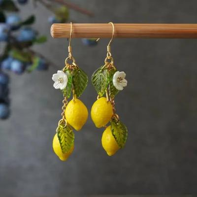 Exquisite Glass Lemon Earrings Light Weight Fruit Food Flower Earrings Can Love Kawaii Pastoral Earring for Her Birthday Present