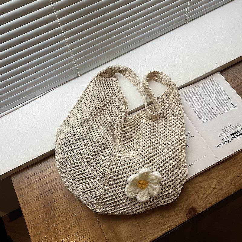 Large Capacity Woven Underarm Bag Women's New Vacation Beach Bag Knitted Hollow Shoulder Bag Tote Bag