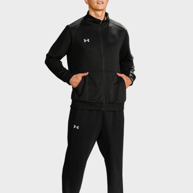 Under Armour Logo Solid Color Knitted Jacket And Cuffed Pants Casual Sports Set Men Sets Black 23600304-001+23600703-001