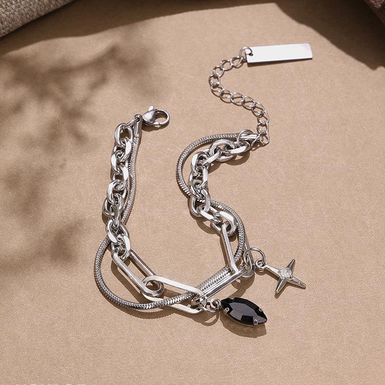 Double Layer Starburst Hip Hop Bracelet – Adjustable Light Luxury Design