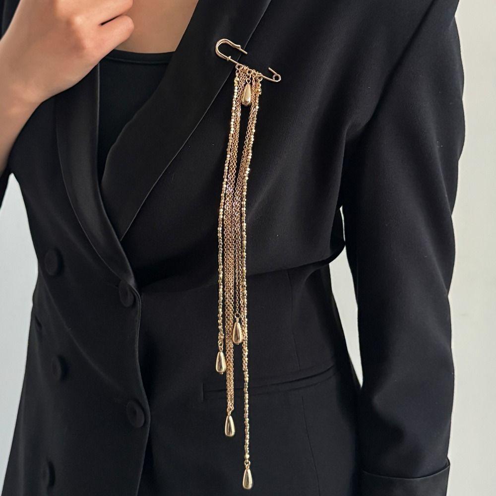 Water Droplet Fringe Clothing Tie Pin Exaggerated Bead Fixed Ornament  Women Girls