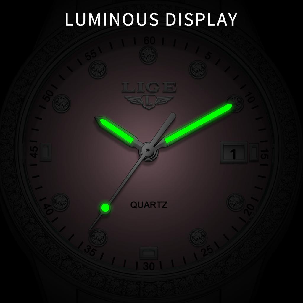 LIGE Luxury Women Watches Stainless Steel Waterproof Calendar Creative Ladies Watch Fashion Elegant Luminous Quartz Wristwatch
