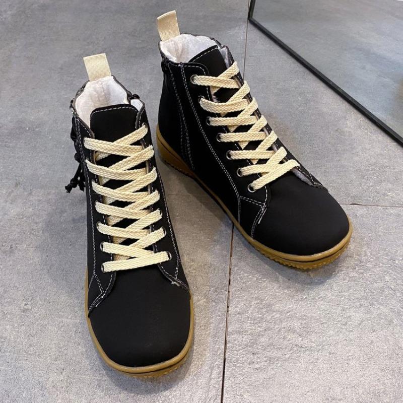 Large size snow boots women's autumn and winter new wind velvet thickened warm lace-up short cotton shoes