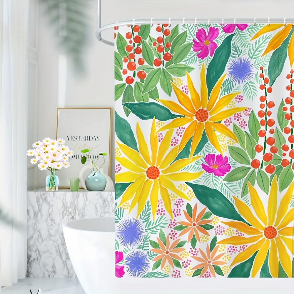 Vibrant Tropical Floral Shower Curtain Boho Sunflower Pattern Polyester Waterproof Bathroom Decor Shower Liner Jungle Print Curt