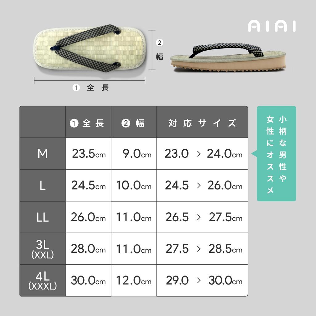 [Ai-Ai] Sandalen, Schwammsohle, Binsen-Tatami, indigogefärbte gemusterte Zehentrenner (Streifen/Hanfblatt/Wellenmuster), schwarze Tanga-Slips, 5 Größen erhältlich [Hergestellt