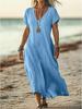 V-Neck Loose Solid Color Cotton Linen Women's Dress