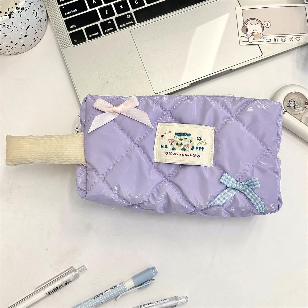 Ins Korean Style Large Capacity Cosmetic Bags Glossy Bow Cute Makeup Bag for Girls Students Tote Waterproof Pencil Case