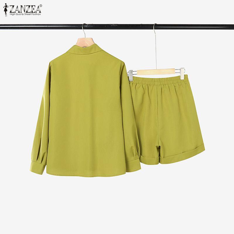 ZANZEA Women 3/4 Sleeve Blouse and Shorts Summer Two Piece Suit Sets