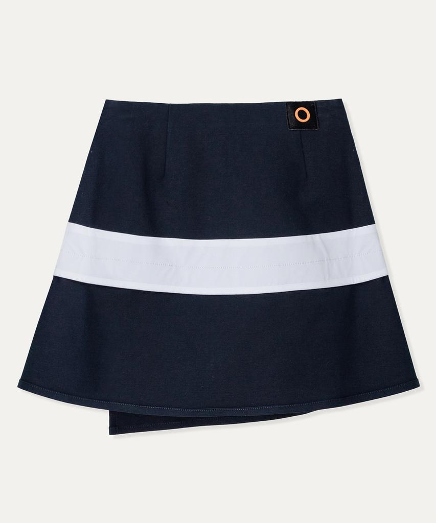 MAYOL Contrast Cotton Blend Wrap Skirt_Navy