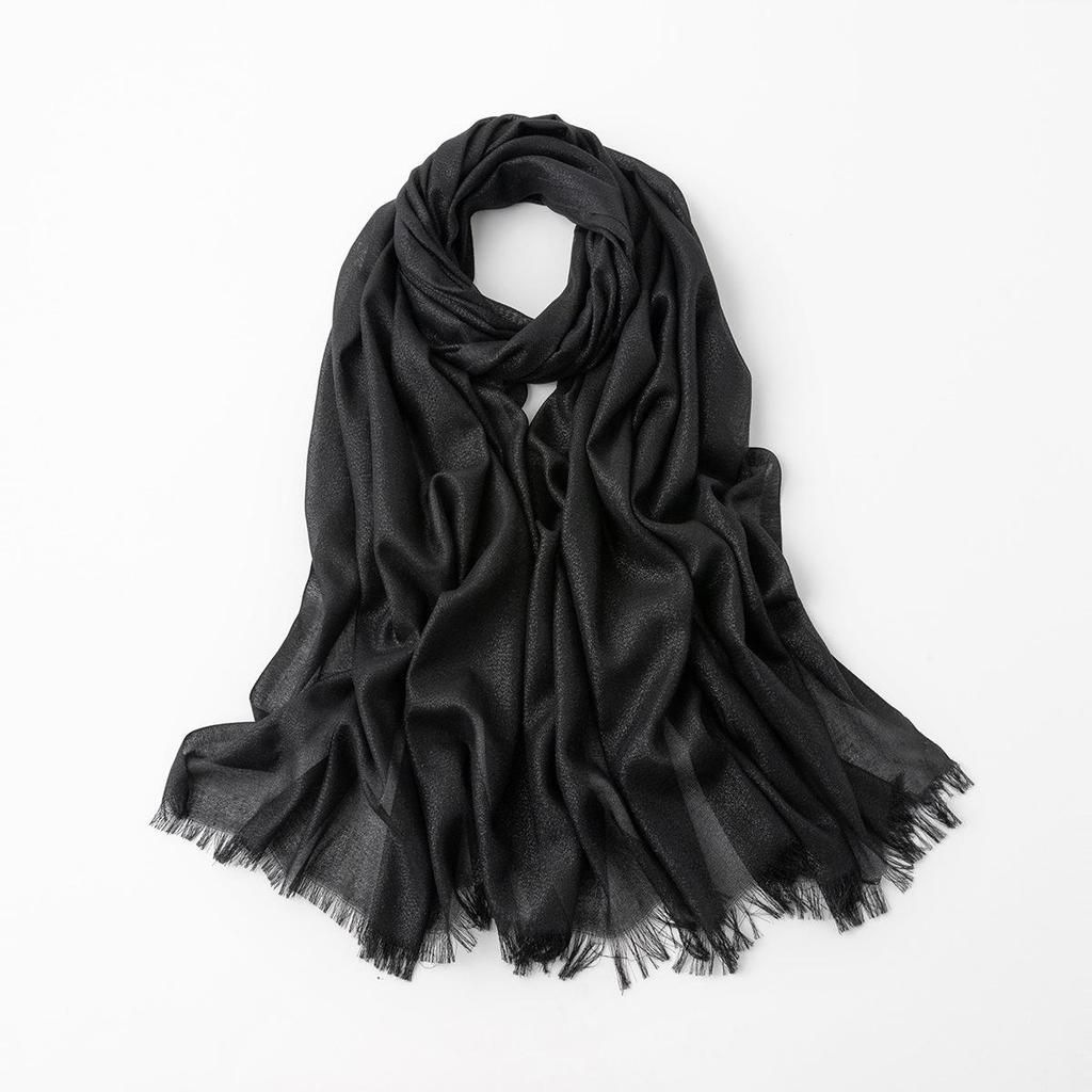 Women's Silk Scarf: Pure Color Long Headscarf with Gold and Silver Threads