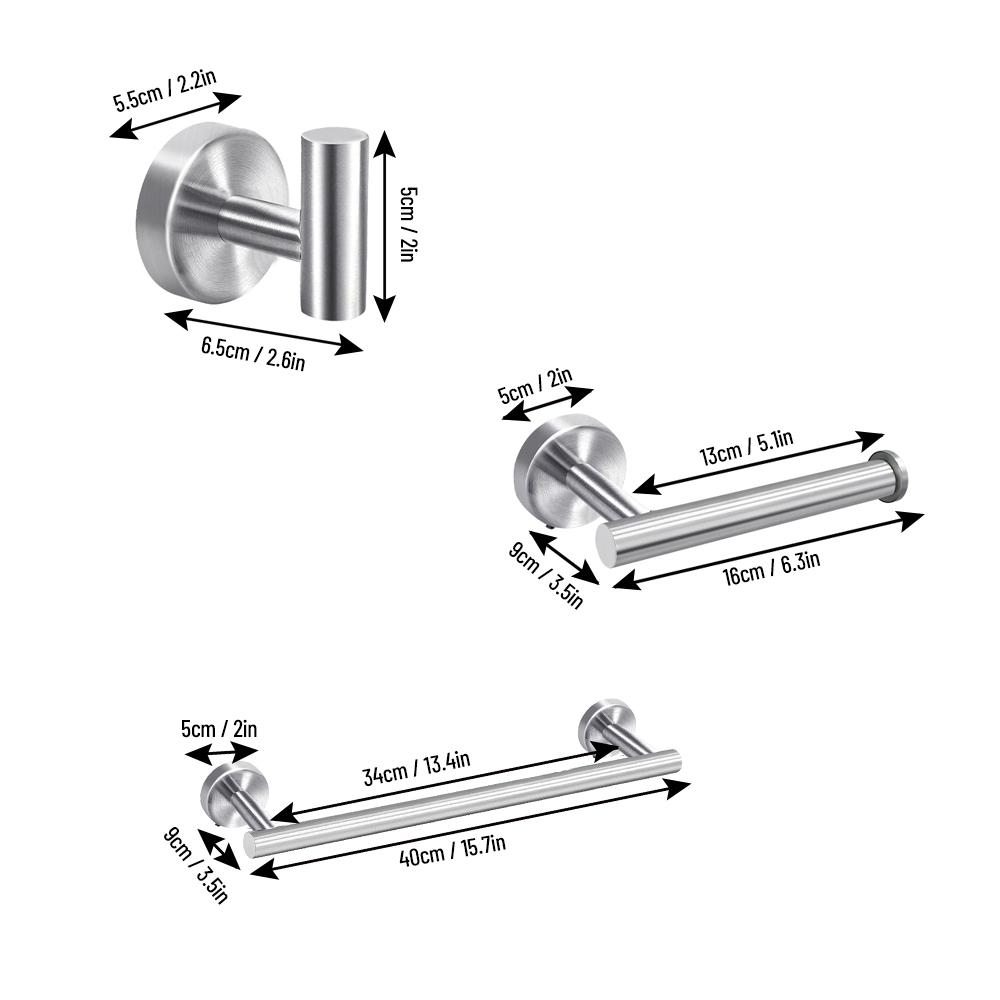 4 Pieces Bathroom Hardware Accessories Set Towel Bar Robe Hooks Toilet Paper Holder 304 Stainless