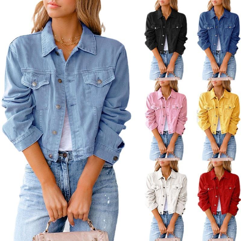 Jeansjacke für Damen, modisch, lässig, Jeansjacke, langärmelig, Button-Down-Brusttaschen, Mantel für den Alltag, Streetwear