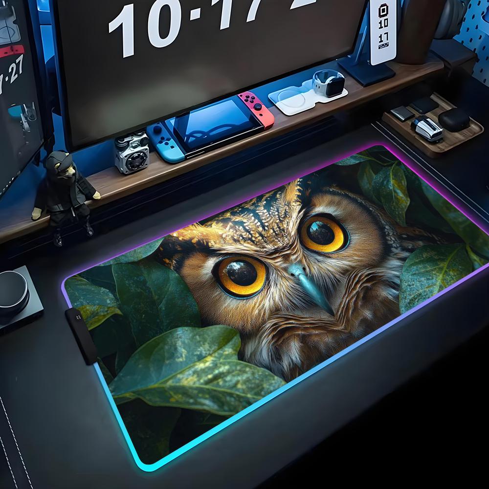 Kunst Eule Mauspade RGB Gaming-Mauspad Großes LED-Pad PC-Schreibtischmatte Leuchtendes Mauspade Große Tastaturmatten Tischteppich mit Hintergrundbeleuchtung